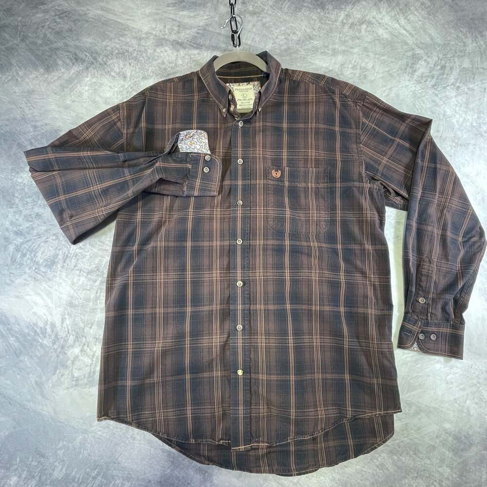 Panhandle Rough Stock Brown Plaid Western Button Down Shirt Mens Size L